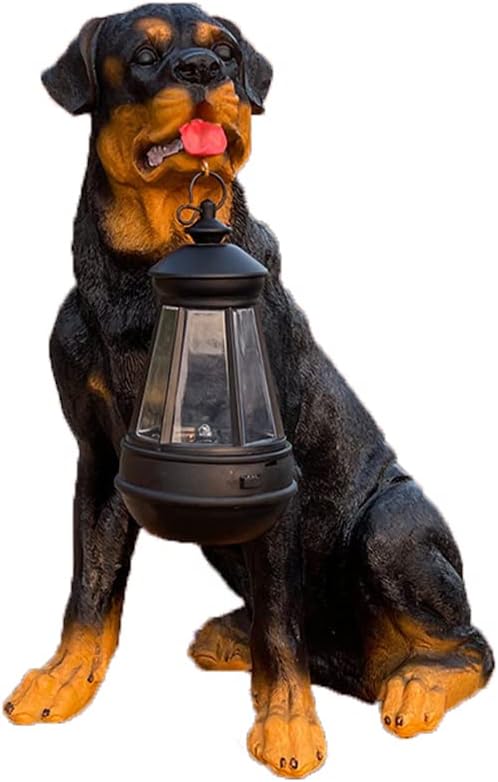 Rottweiler-Deok-Figur mit Solar-Lampe für Außenbereich